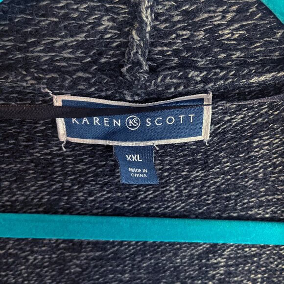 Karen Scott Open Front Cardigan Gray/Black Chevron Hem - Size XXL - Picture 2 of 6